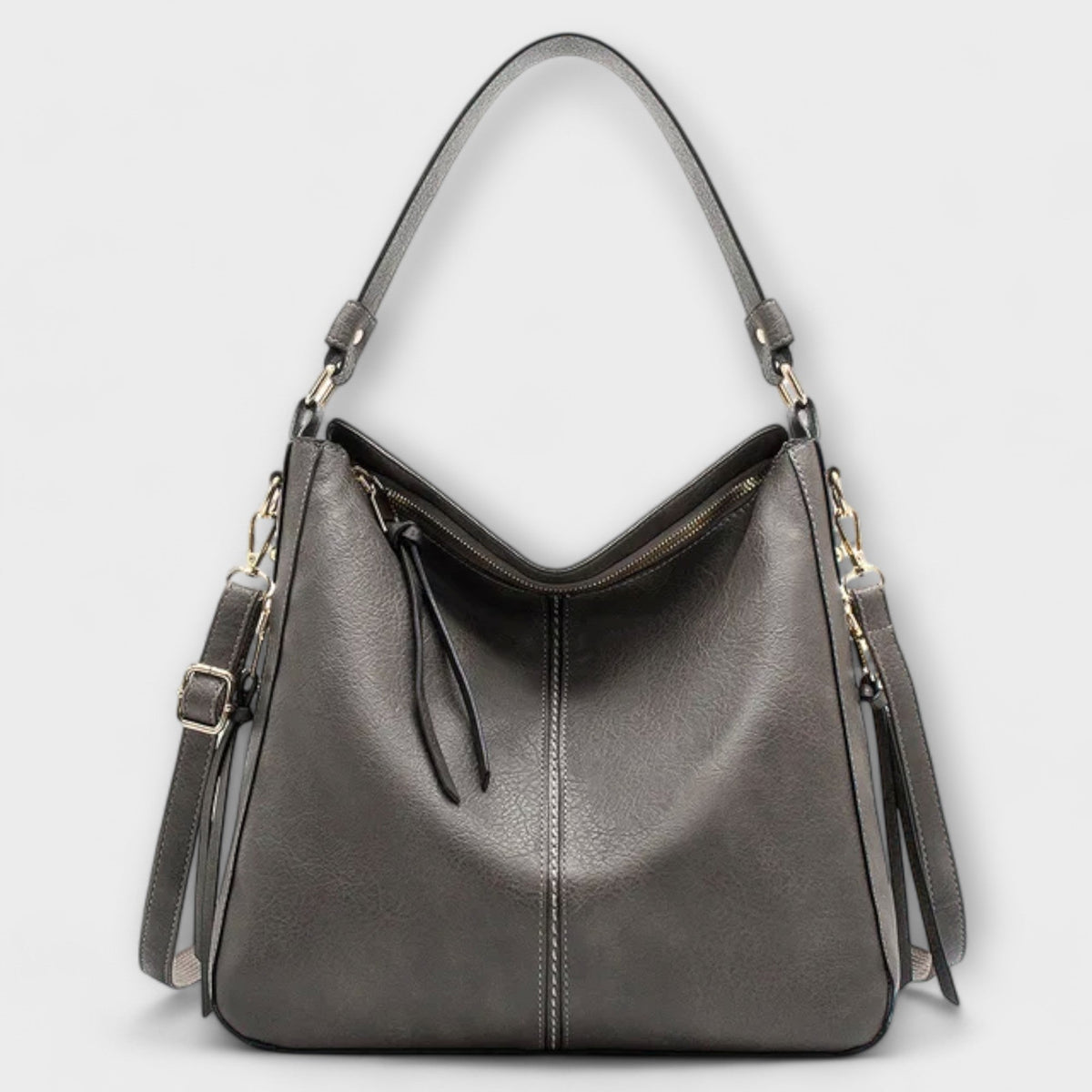 Women's Shoulder Bag with Classic Elegance - Structured Design - Grey