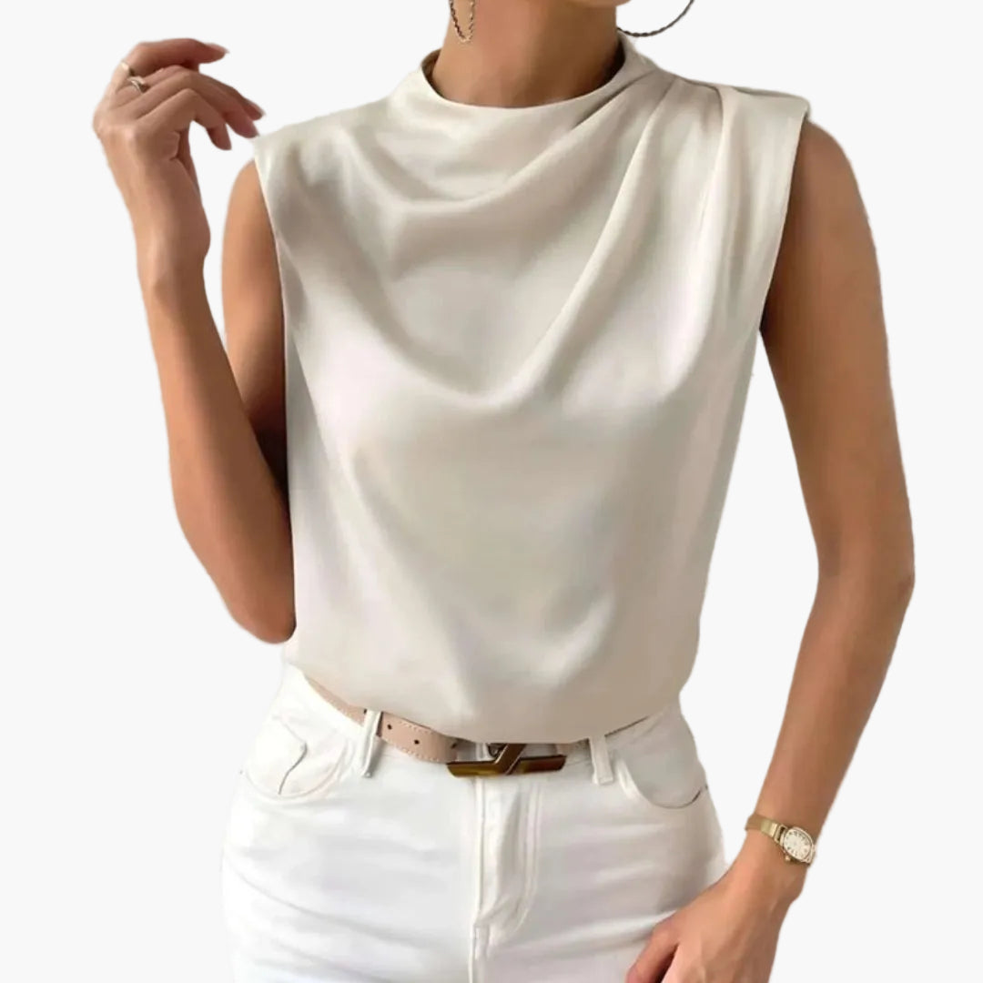 Women's Sleeveless Blouse | Round Neck | Fluid | Summer - Beige