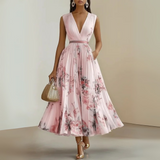 Women's Sleeveless Flowing Maxi Dress - Summer Elegance - Pink