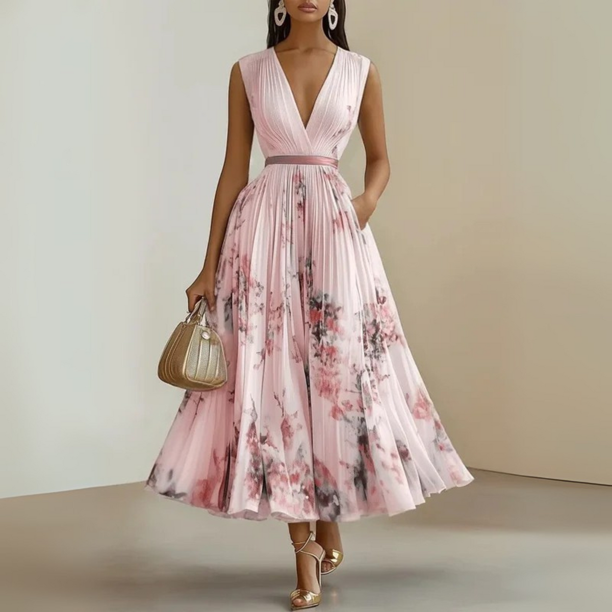 Women's Sleeveless Flowing Maxi Dress - Summer Elegance - Pink