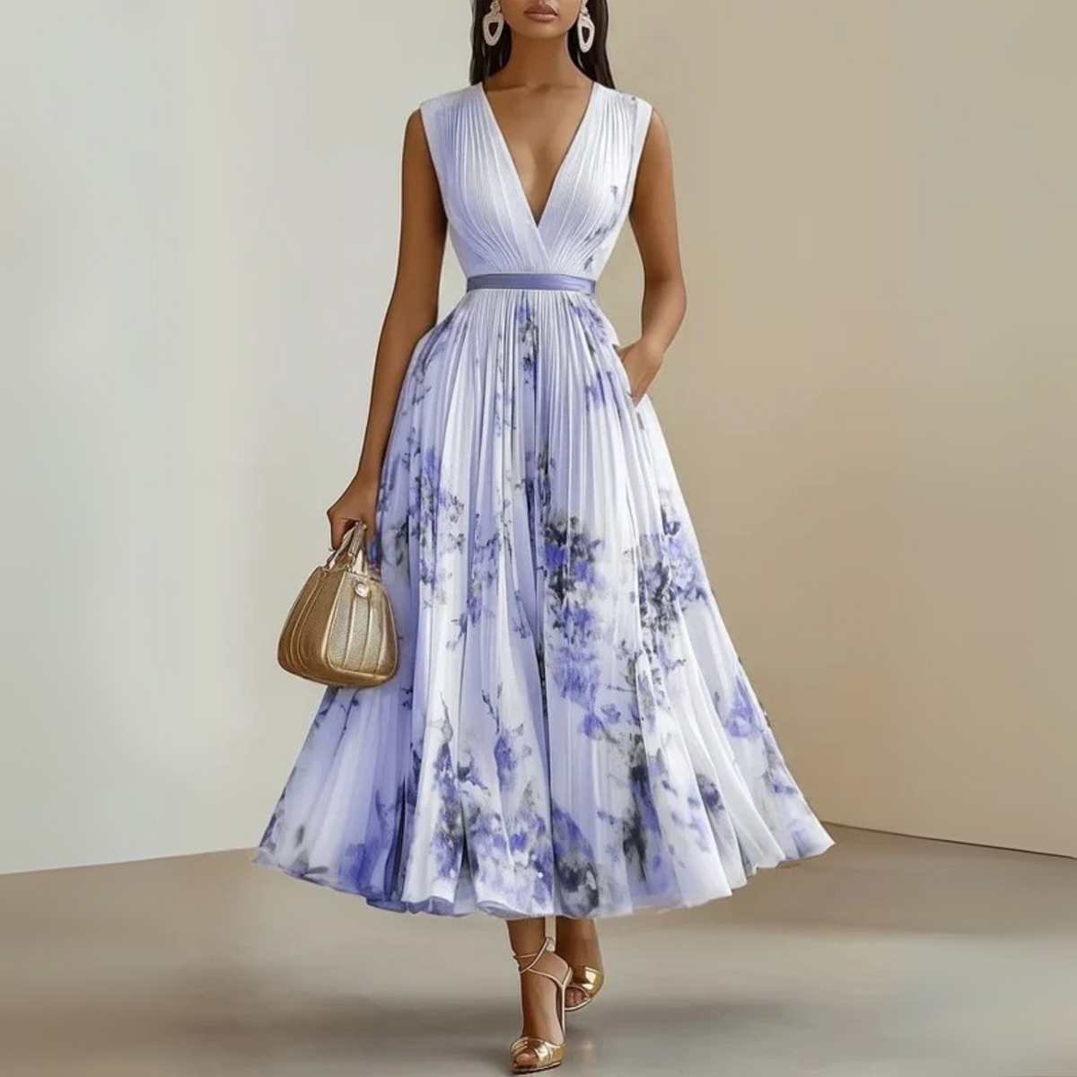 Women's Sleeveless Flowing Maxi Dress - Summer Elegance - Purple
