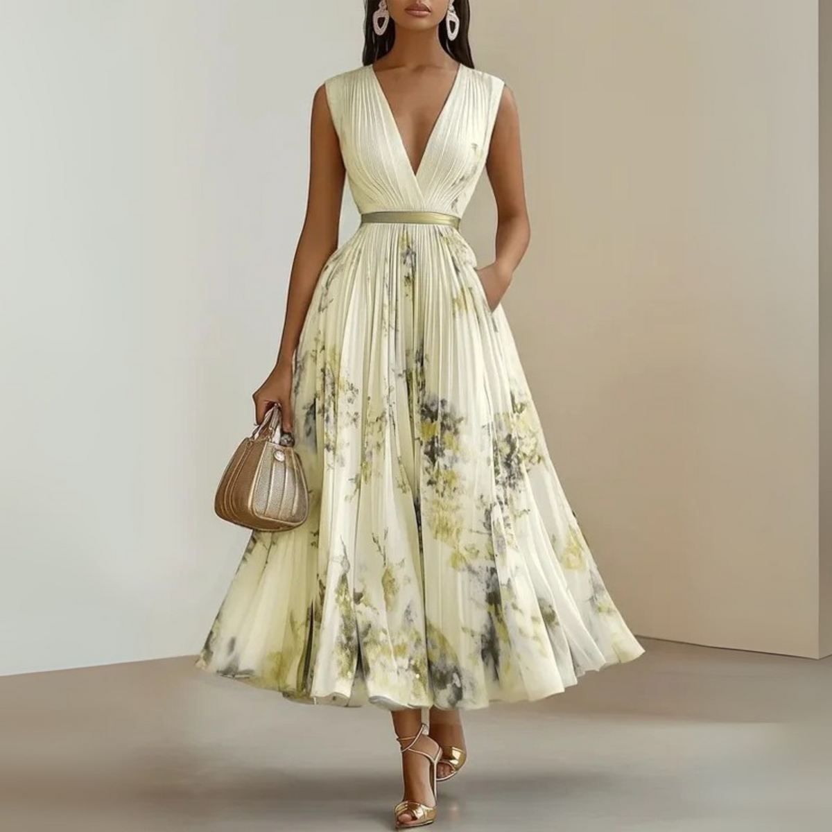 Women's Sleeveless Flowing Maxi Dress - Summer Elegance - Yellow