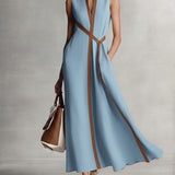 Women's Sleeveless Maxi Dress - Elegant Collared Design | Spring - Blue