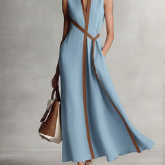 Women's Sleeveless Maxi Dress - Elegant Collared Design | Spring - Blue