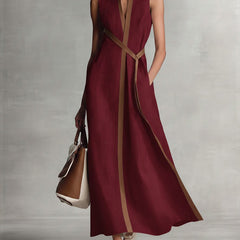Women's Sleeveless Maxi Dress - Elegant Collared Design | Spring - Burgundy
