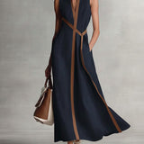 Women's Sleeveless Maxi Dress - Elegant Collared Design | Spring - Navy