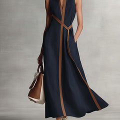 Women's Sleeveless Maxi Dress - Elegant Collared Design | Spring - Navy