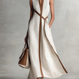 Women's Sleeveless Maxi Dress - Elegant Collared Design | Spring - White