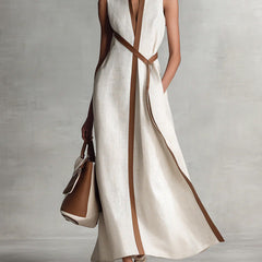 Women's Sleeveless Maxi Dress - Elegant Collared Design | Spring - White