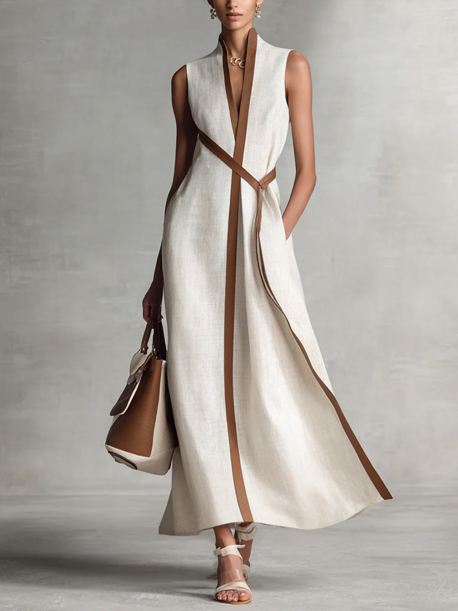 Women's Sleeveless Maxi Dress - Elegant Collared Design | Spring - White