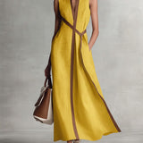 Women's Sleeveless Maxi Dress - Elegant Collared Design | Spring - Yellow