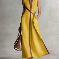 Women's Sleeveless Maxi Dress - Elegant Collared Design | Spring - Yellow