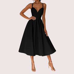 Women's Sleeveless Midi Dress - Wedding Guest Style | Spring - Black