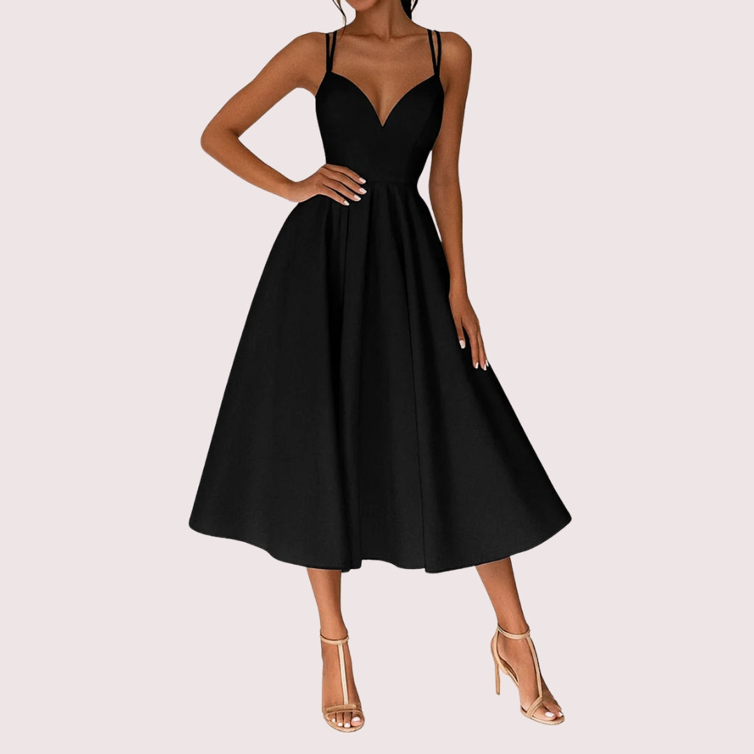 Women's Sleeveless Midi Dress - Wedding Guest Style | Spring - Black