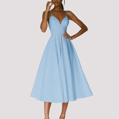 Women's Sleeveless Midi Dress - Wedding Guest Style | Spring - Blue