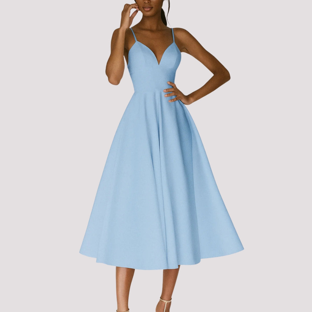 Women's Sleeveless Midi Dress - Wedding Guest Style | Spring - Blue