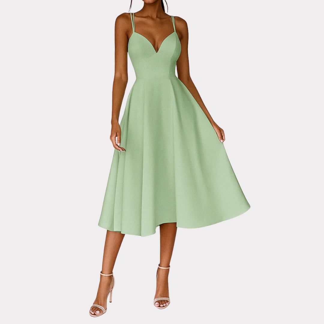 Women's Sleeveless Midi Dress - Wedding Guest Style | Spring - Green