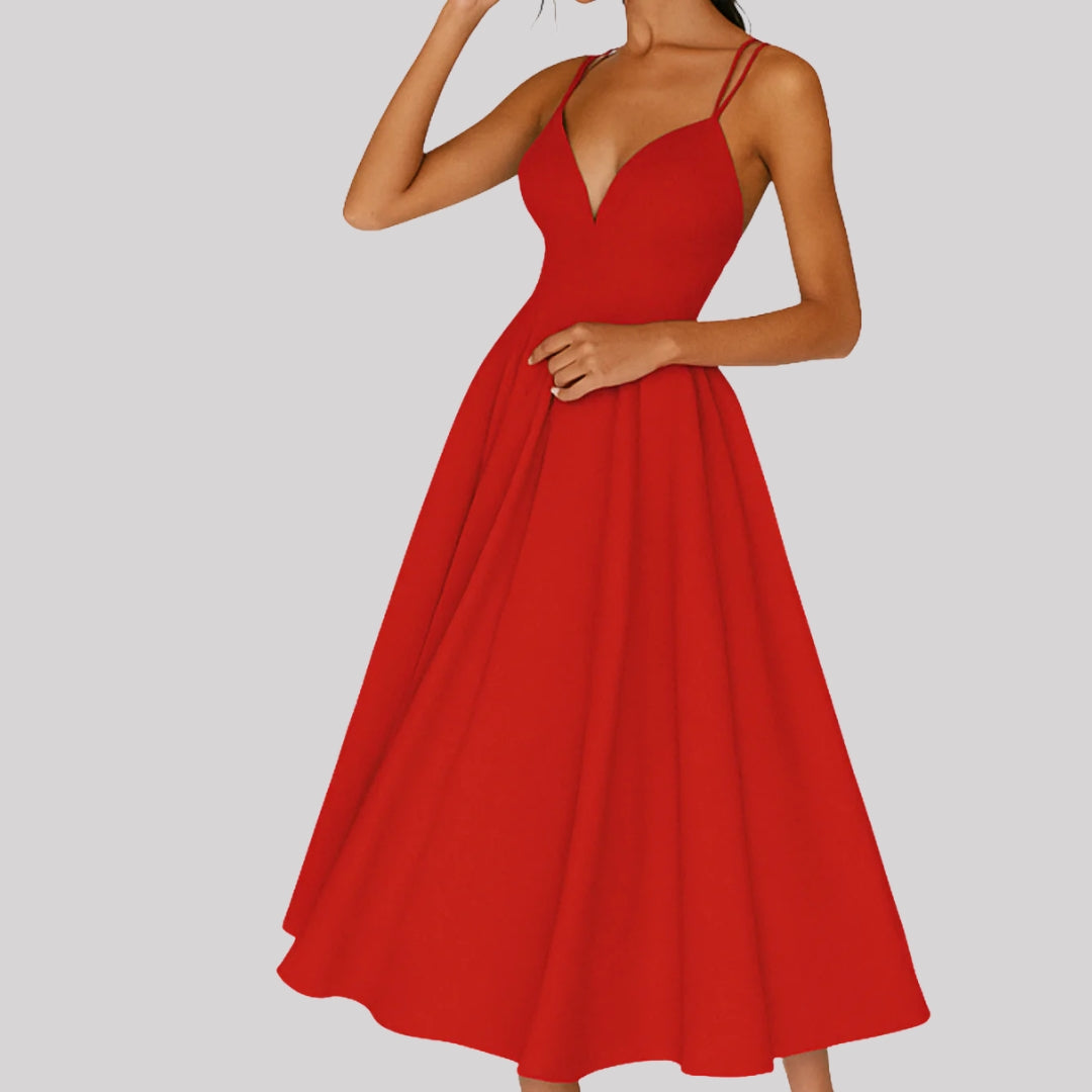 Women's Sleeveless Midi Dress - Wedding Guest Style | Spring - Red