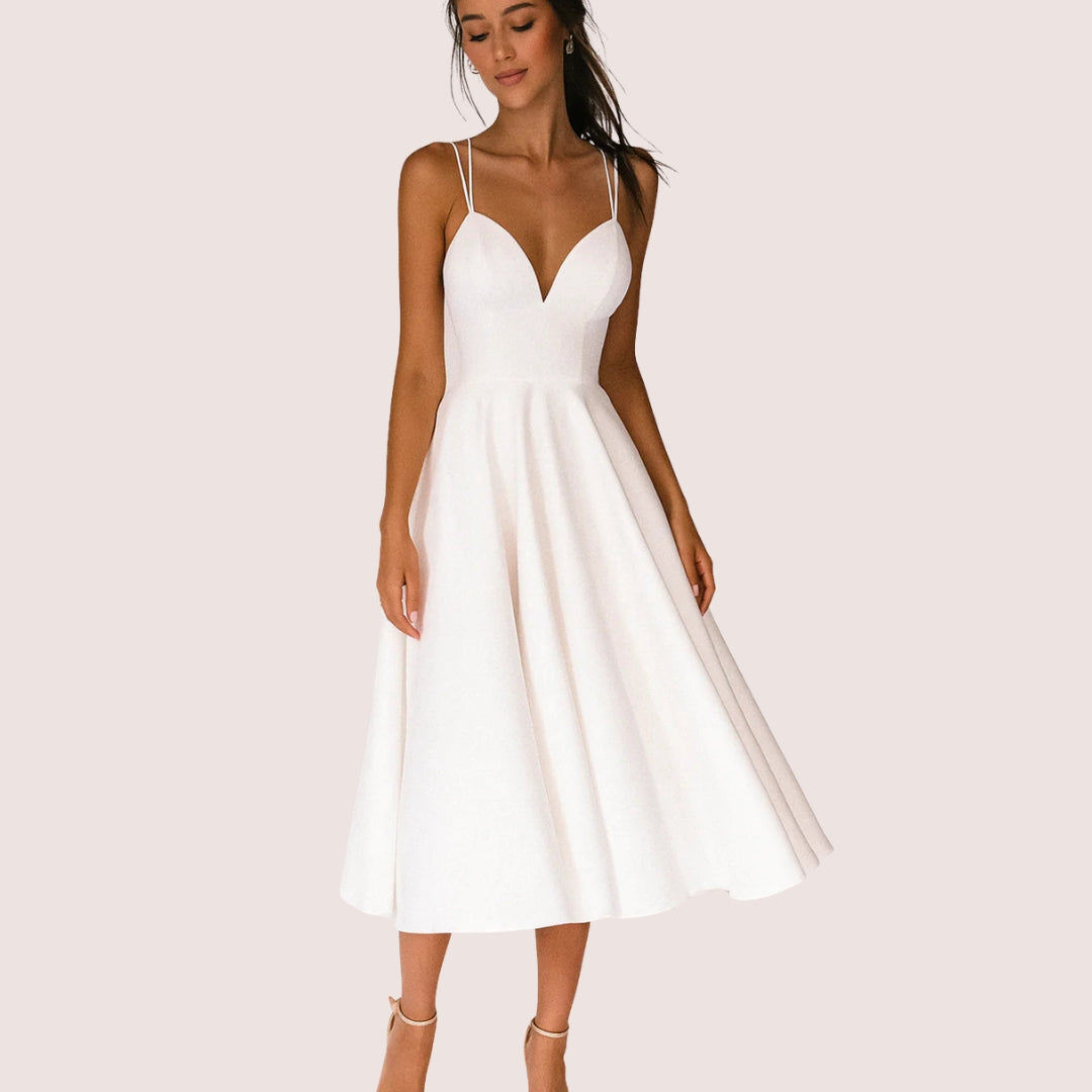 Women's Sleeveless Midi Dress - Wedding Guest Style | Spring - White