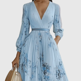 Women's Sleeveless Pleated Floral Midi Dress - Elegant Summer Style - Blue