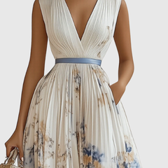Women's Sleeveless Pleated Floral Midi Dress - Elegant Summer Style