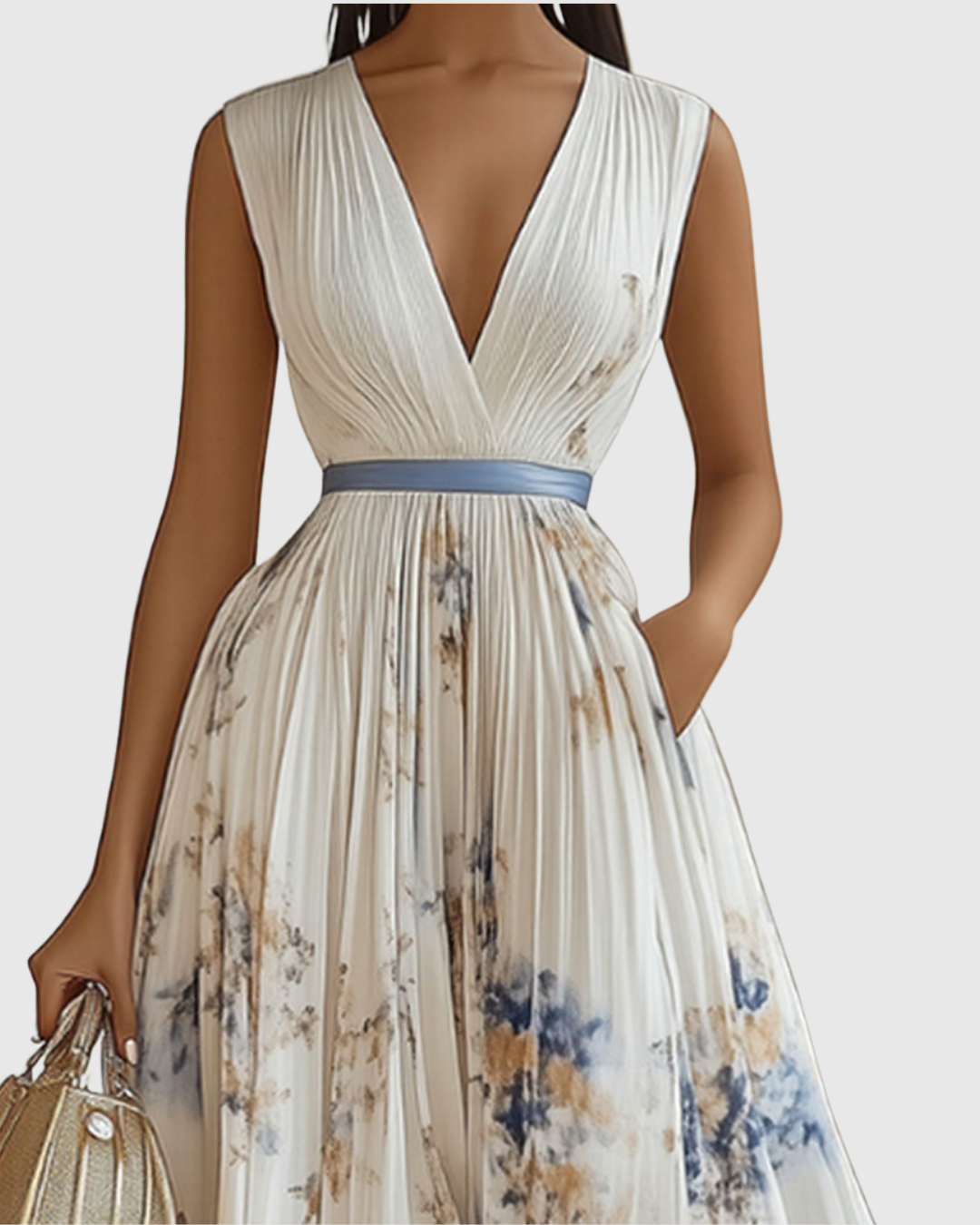 Women's Sleeveless Pleated Floral Midi Dress - Elegant Summer Style