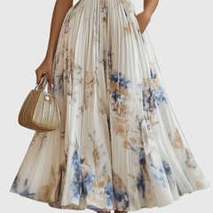 Women's Sleeveless Pleated Floral Midi Dress - Elegant Summer Style
