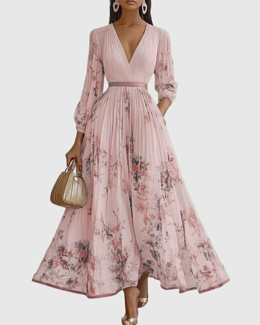 Women's Sleeveless Pleated Floral Midi Dress - Elegant Summer Style - Pink