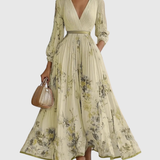 Women's Sleeveless Pleated Floral Midi Dress - Elegant Summer Style - Yellow