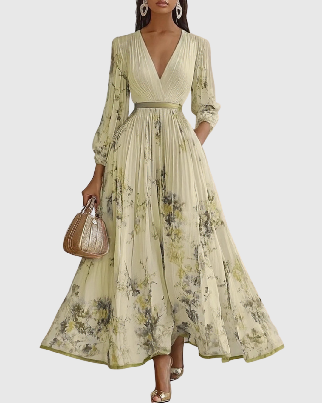 Women's Sleeveless Pleated Floral Midi Dress - Elegant Summer Style - Yellow