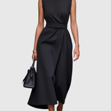Women's Sleeveless Round Neck Dress - Elegant Knee-Length | Autumn - Black
