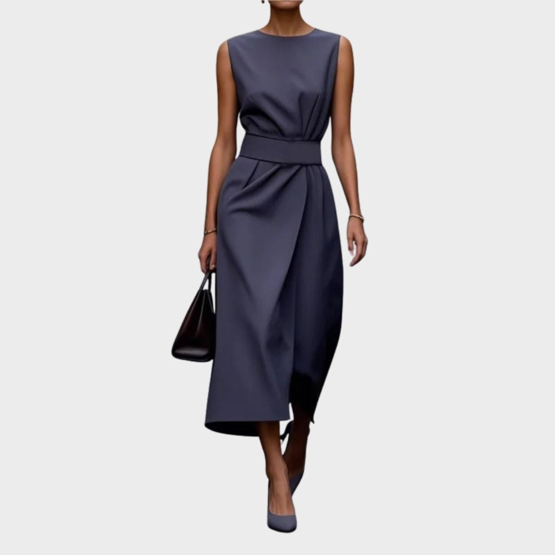 Women's Sleeveless Round Neck Dress - Elegant Knee-Length | Autumn