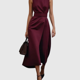 Women's Sleeveless Round Neck Dress - Elegant Knee-Length | Autumn - Fuchsia