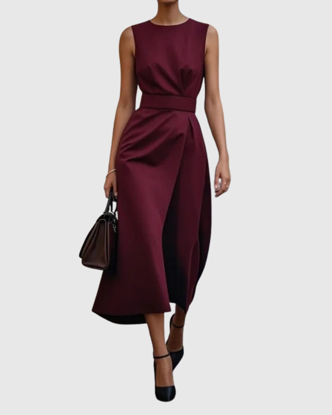 Women's Sleeveless Round Neck Dress - Elegant Knee-Length | Autumn - Fuchsia