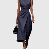 Women's Sleeveless Round Neck Dress - Elegant Knee-Length | Autumn - Navy
