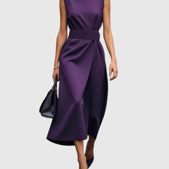 Women's Sleeveless Round Neck Dress - Elegant Knee-Length | Autumn - Purple