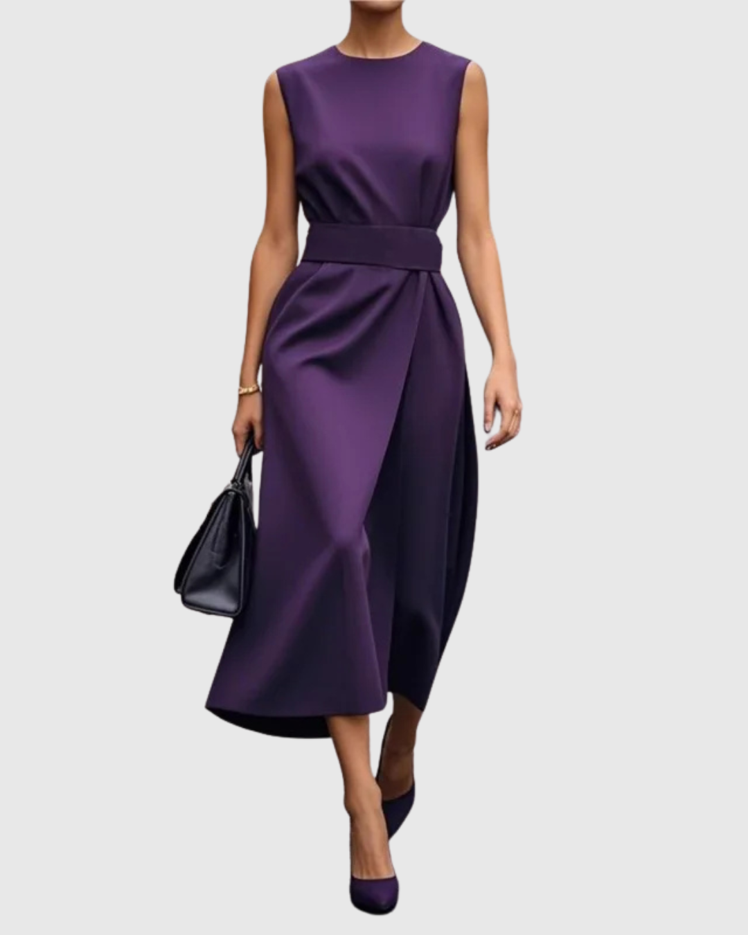 Women's Sleeveless Round Neck Dress - Elegant Knee-Length | Autumn - Purple