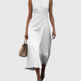 Women's Sleeveless Round Neck Dress - Elegant Knee-Length | Autumn - White