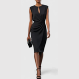 Women's Sleeveless Ruched Midi Dress - Elegant Gathered | Summer - Black
