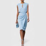 Women's Sleeveless Ruched Midi Dress - Elegant Gathered | Summer - Light Blue