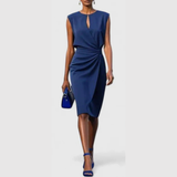 Women's Sleeveless Ruched Midi Dress - Elegant Gathered | Summer - Navy