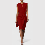 Women's Sleeveless Ruched Midi Dress - Elegant Gathered | Summer - Red