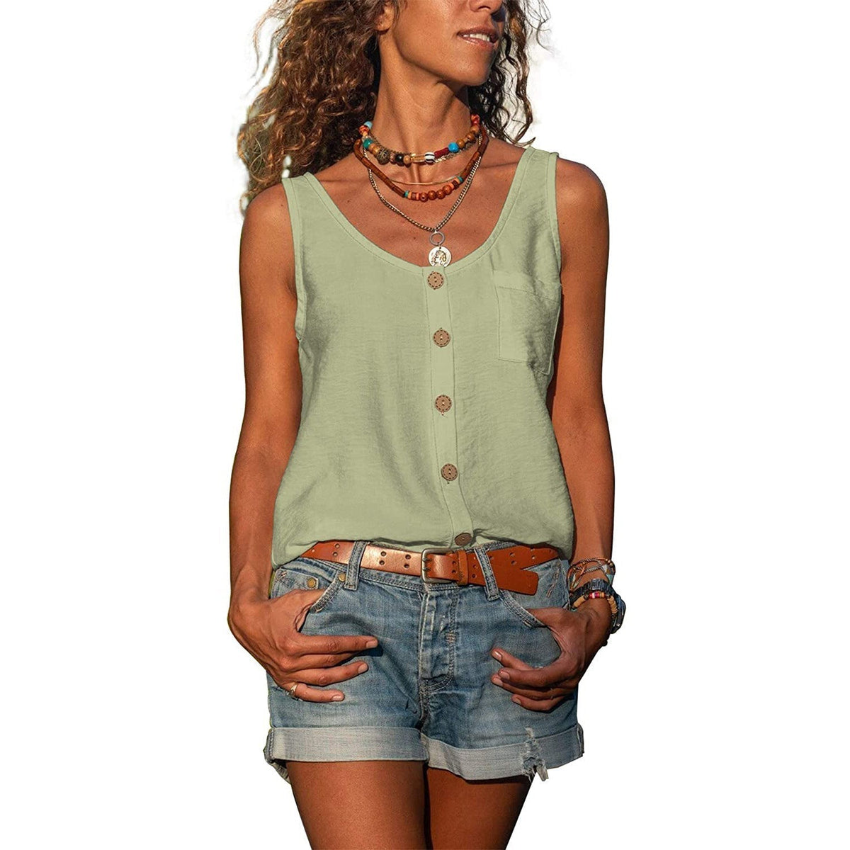 Women's Sleeveless Tank Top - Elegant Ibiza Style | Summer - Green