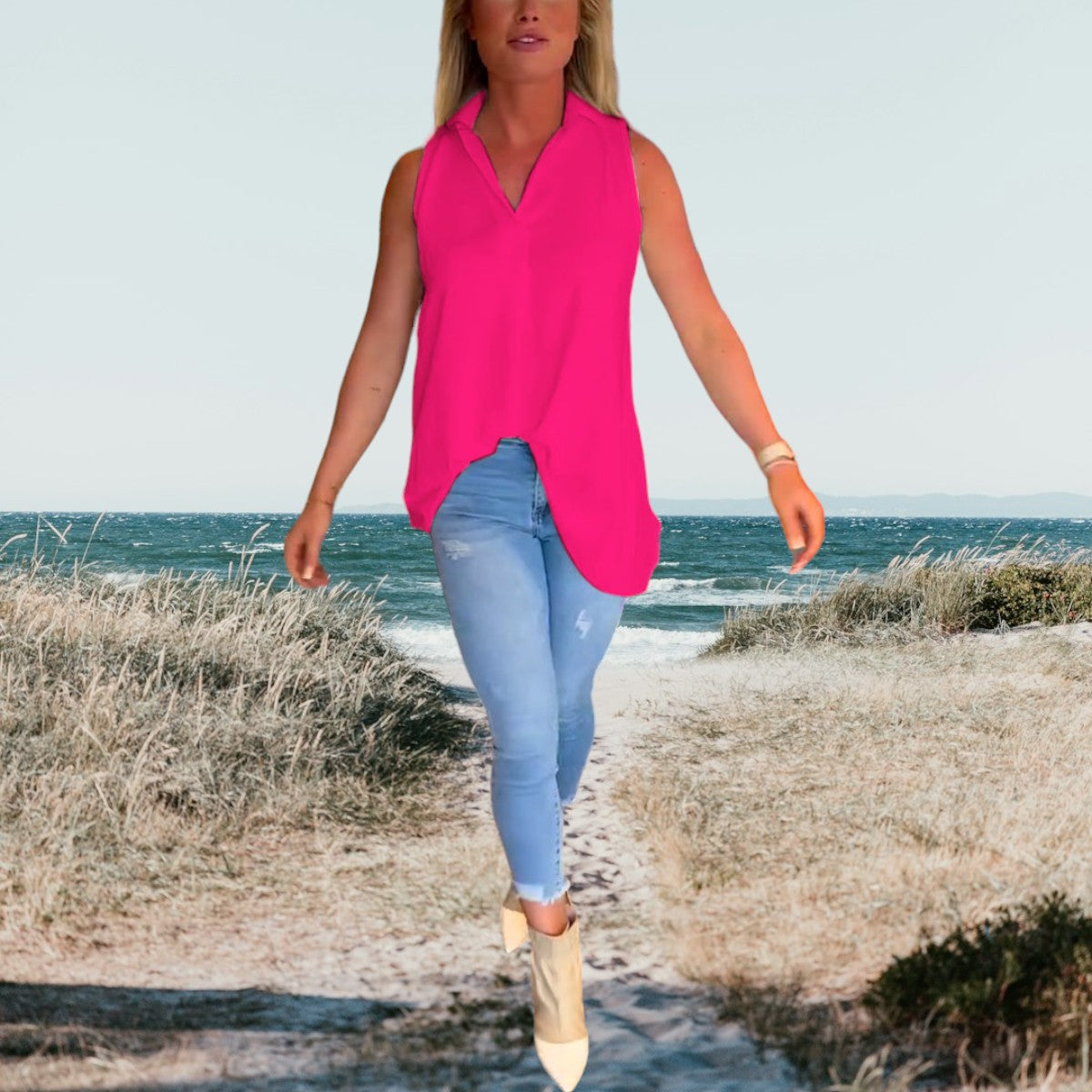 Women's Sleeveless Tank Top | Summer | Breathable - Fuchsia