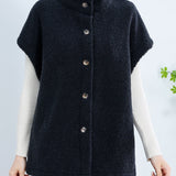 Women's Sleeveless Vest | Button Front | Versatile Green | Winter - Black