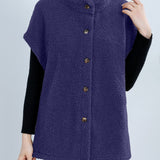 Women's Sleeveless Vest | Button Front | Versatile Green | Winter - Deep Purple