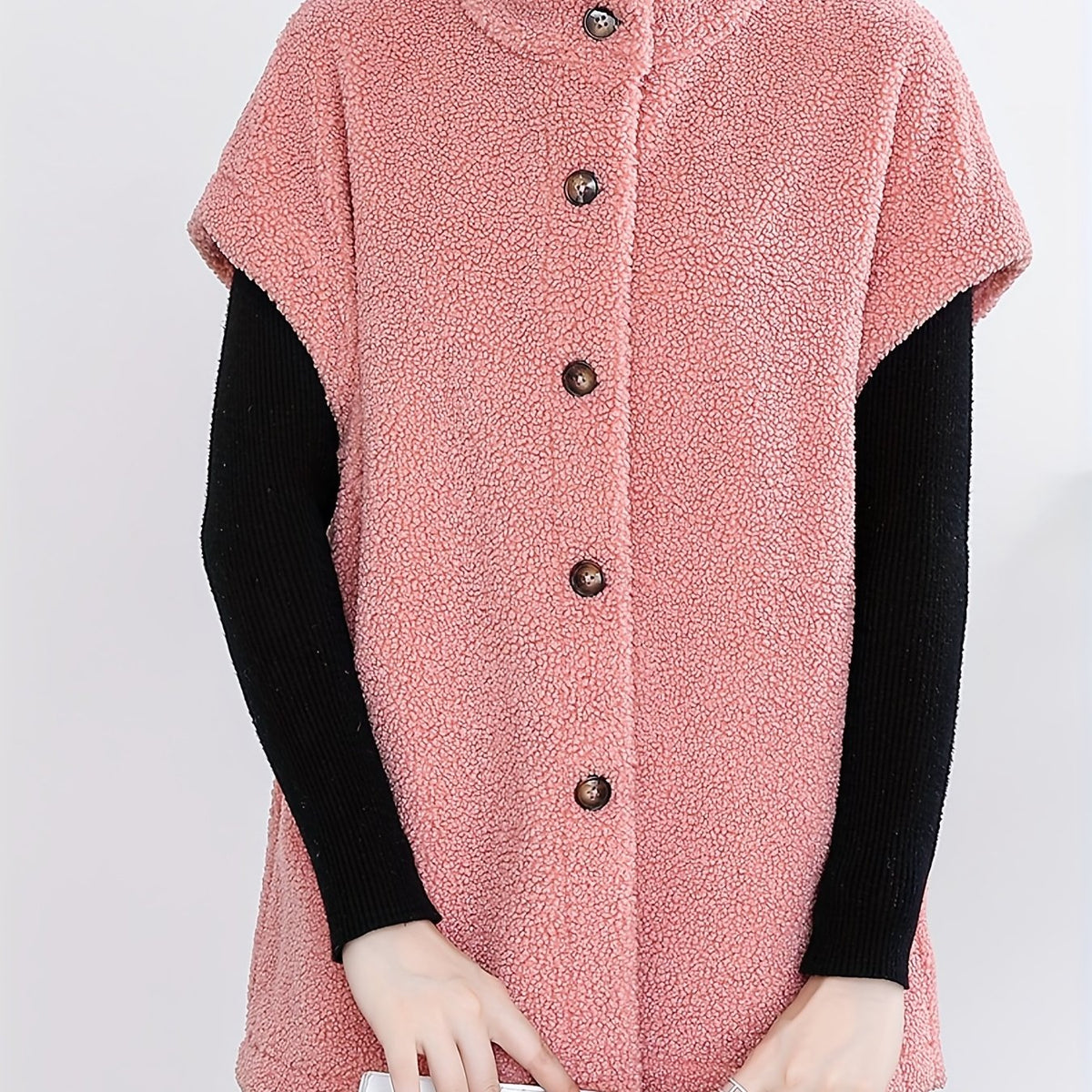 Women's Sleeveless Vest | Button Front | Versatile Green | Winter - Pink