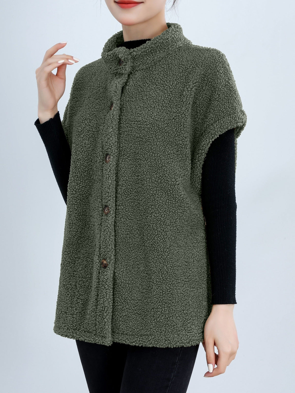 Women's Sleeveless Vest | Button Front | Versatile Green | Winter