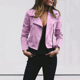 Women's Slim-Fit Moto Jacket - Asymmetric Zip Biker | Autumn - Pink