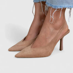 Women's Slingback Heels - Elegant Nude Pumps | Spring